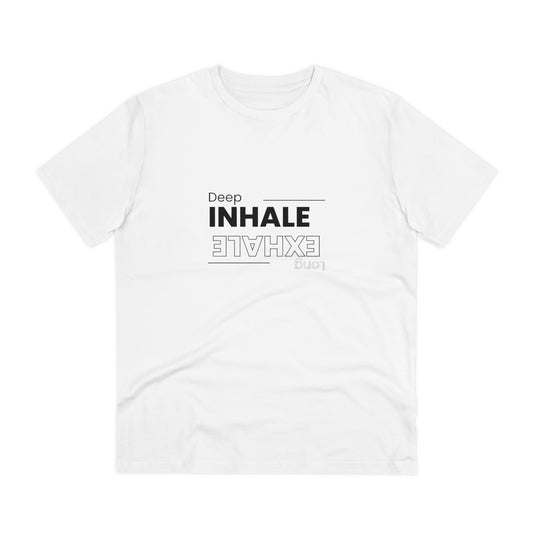 "Deep Inhale, Long Exhale" Black Minimalist Typography Quote Organic T-shirt - Unisex